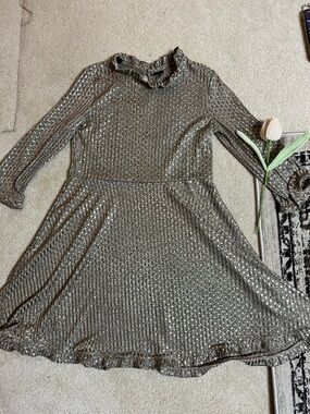 art class Metallic Silver Ruffle Neck Fit-and-Flare Dress